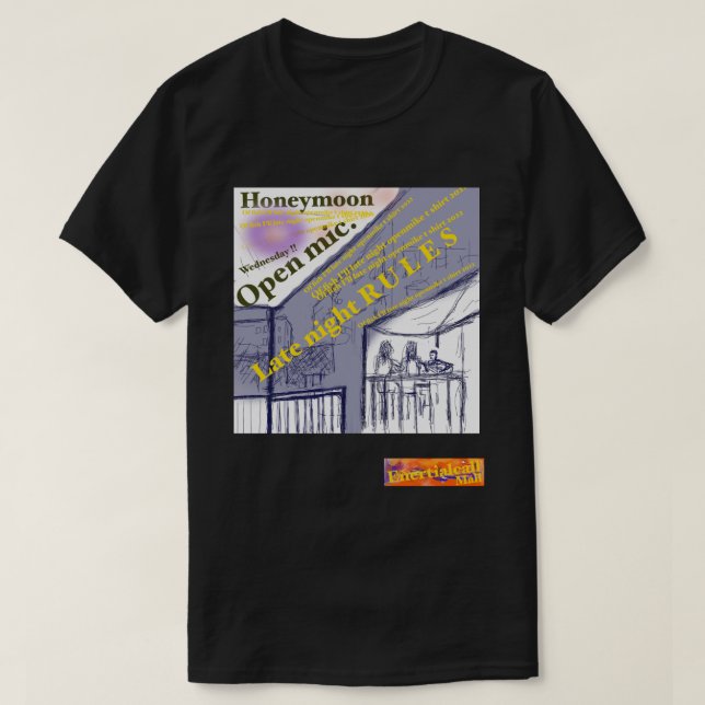 Camiseta lua de mel open mike tarde da noite (Frente do Design)