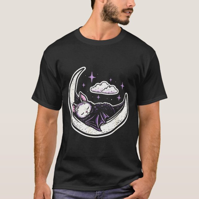 Camiseta Lua de morcego assustador fofo kawaii gótico paste (Frente)