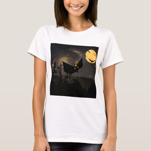 Camiseta Lua de Morcegos e Halloween (Frente)