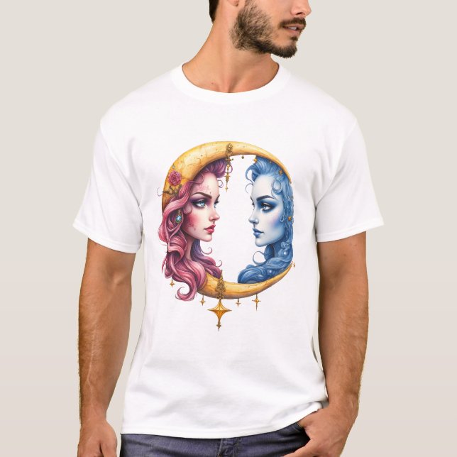 Camiseta Lua do Equilíbrio Eterno – Almas de Fogo e Água.  (Frente)