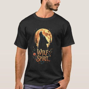 Camiseta Lua do Espírito do Lobo Gráfico Flor Silvestre Lob