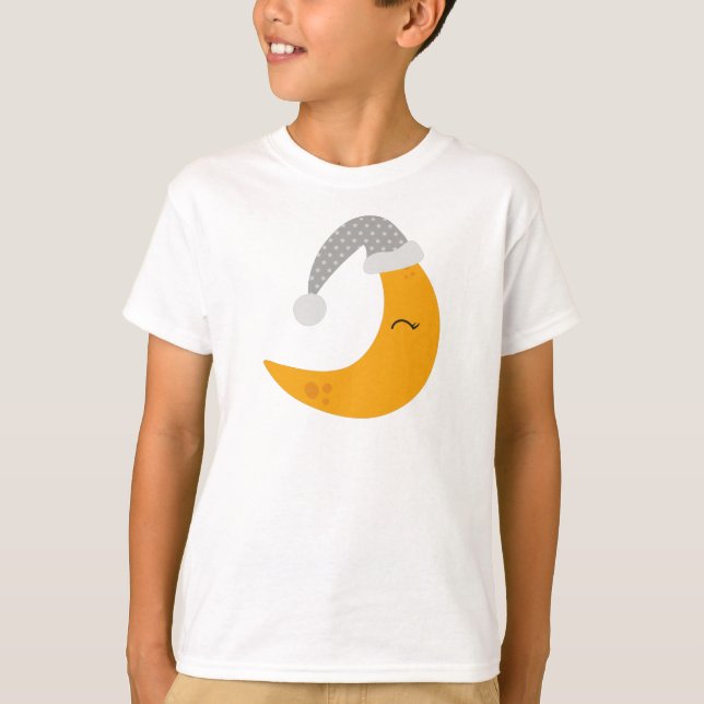 Camiseta Lua Dormindo, Chapéu Noturno, Lua Fresca, Lua Amar (Frente)