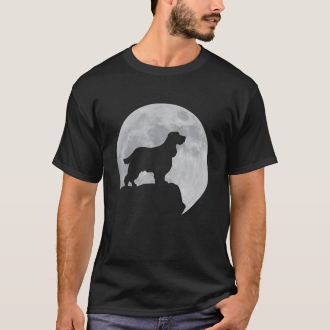 Camiseta Lua E Cachorro Silhoule English Springer Spaniel (Frente)