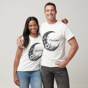 Camiseta Lua e Flores Arte com Nome Personalizável