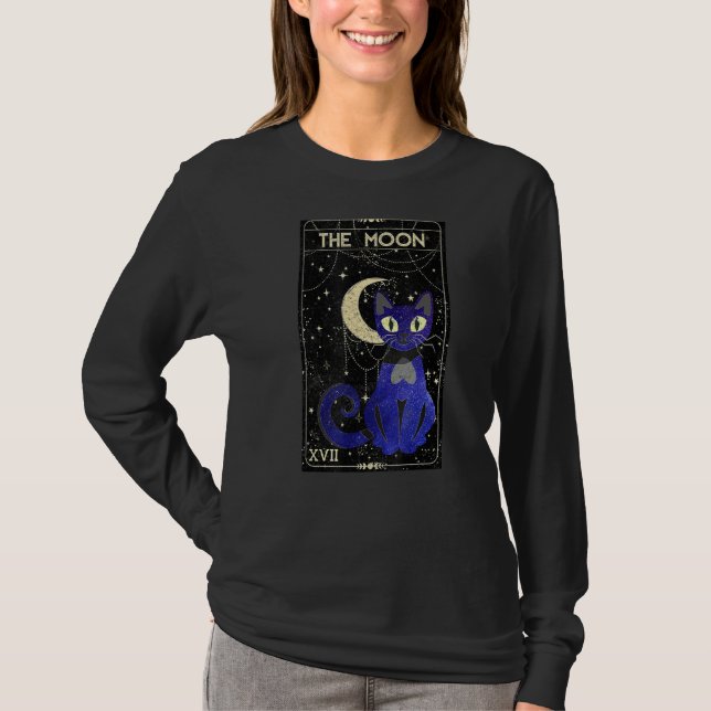 Camiseta Lua E Gatos De Moa E De Preto Crescentes Com Placa (Frente)