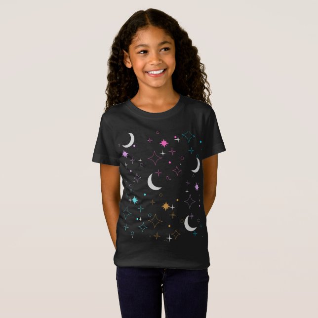 Camiseta Lua & Estrelas  Minimalista para adolescentes (Frente Completa)