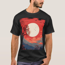 Lua Étera Num Céu Vermelho Sobre As Montanhas