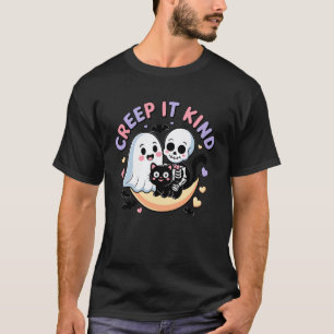Camiseta Lua Fantasma Esqueleto Gato Halloween Cu Gentil Ar