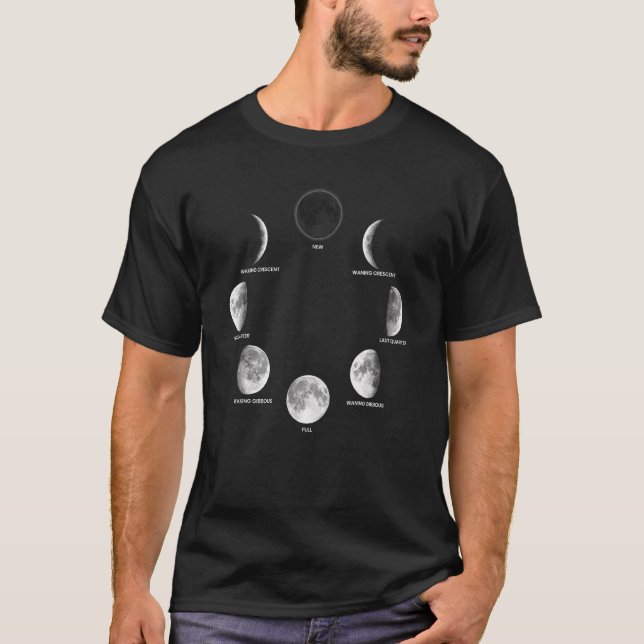 Camiseta Lua Fases Calendário Lunar Astronomia Binoculares  (Frente)