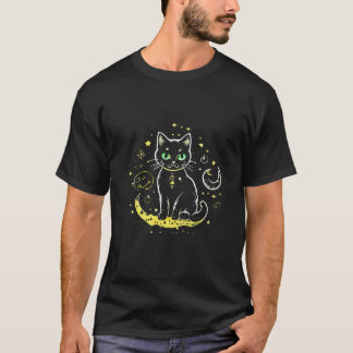 Camiseta Lua Fases Cristal Witchy Black Cat Kawaii H