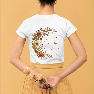 Camiseta Lua Floral Selvagem l Arte Original de Flor Prensa