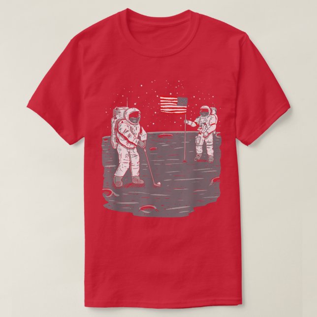 Camiseta Lua Golfe Astronauta Engraçado Golfe Golfe no Espa (Frente do Design)