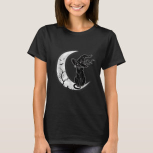 Camiseta Lua Halloween Assustador Preto Gato Costume Bruxa 