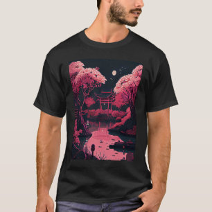 Camiseta Lua rosa repolho de cerejeira japonês