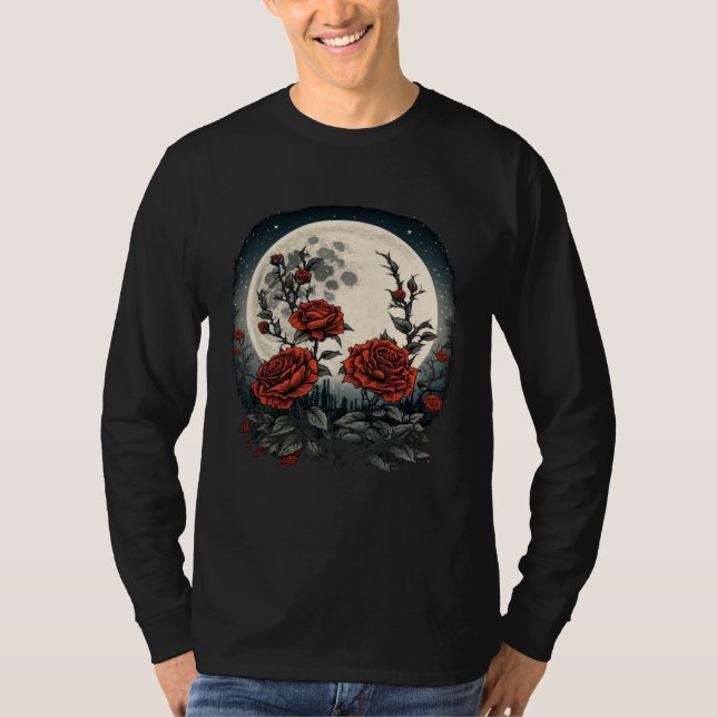Camiseta Lua Rosas Vermelhas Flores Floral Botânico Jardine (Frente)