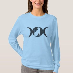 Camiseta Lua tripla T Longo-sleeved gato