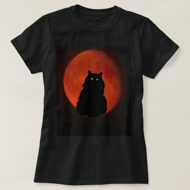 Camiseta Lua Vermelha de Gato Negro (Frente do Design)