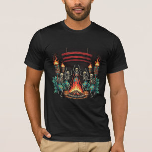 Camiseta Luau de Esqueletos de Halloween na Praia Tiki