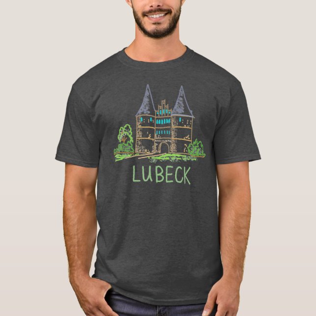 Camiseta Lubeck Alemanha Homens-Presentes De Arte Desenhado (Frente)