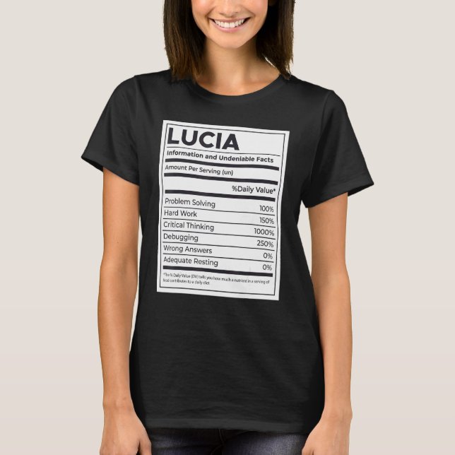 Camiseta Lucia Nutrition Information Problem Solving Duro W (Frente)
