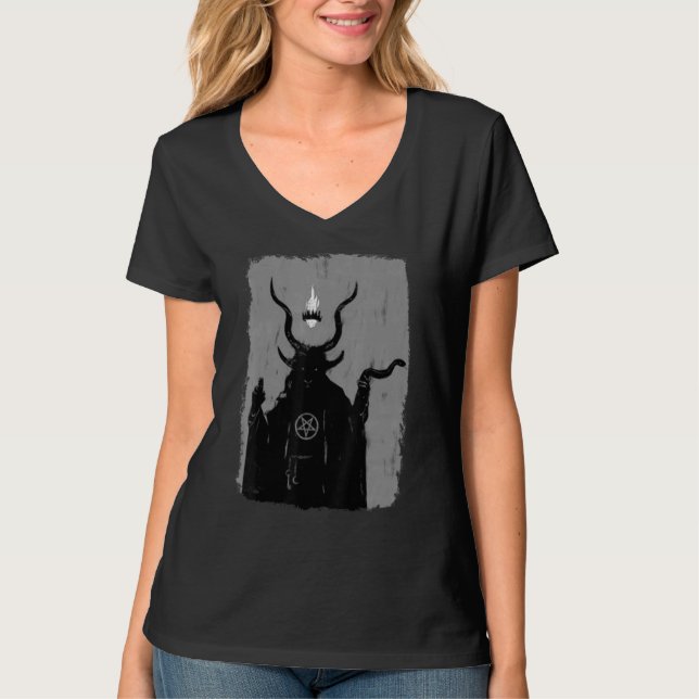 Camiseta Lucifer Light Bearer Satanic Occult Baphomet Goat  (Frente)