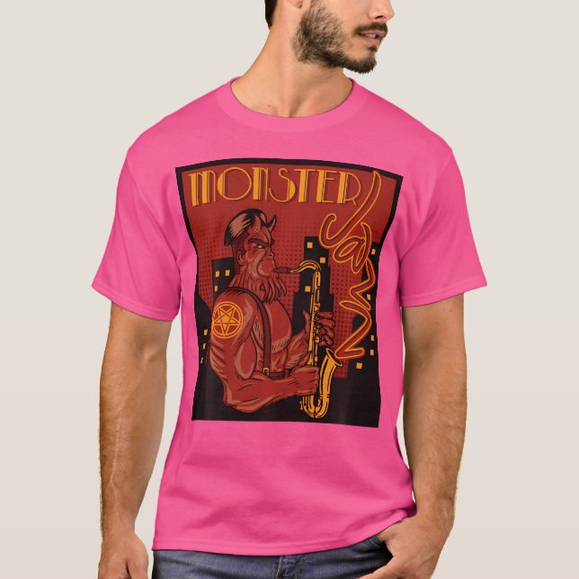 Camiseta Lúcifer Tocando O Devil-Saxofone Que É Monstro (Frente)
