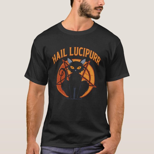 Camiseta Lucipurr  Satanic Baphomet Occult Gothic Demon Cat (Frente)