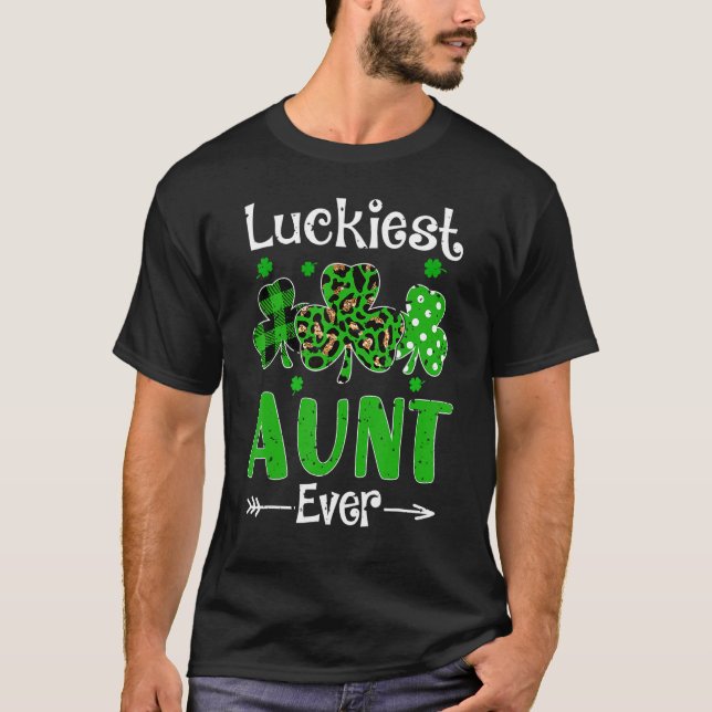 Camiseta Luckiest Aunt Ever Patricks Day Shamrock Leopard P (Frente)