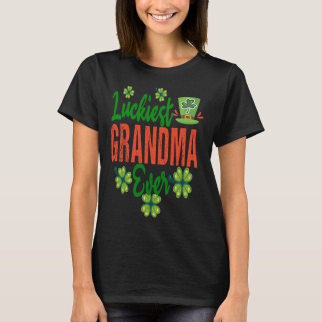 Camiseta Luckiest Grandma Ever ST Patrick s Day Shamrock Le (Frente)