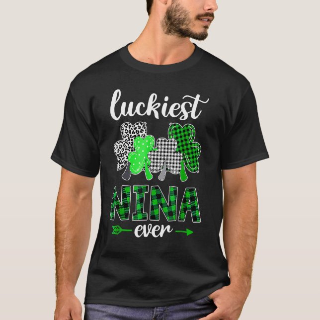 Camiseta Luckiest Nina Ever Shamrock Green Plaid St Patrick (Frente)