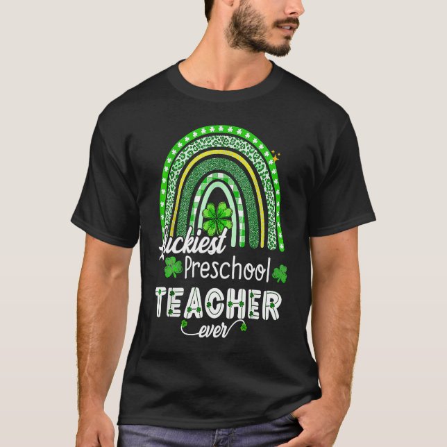Camiseta Luckiest Preschool Teacher Ever St Patrick's Day R (Frente)