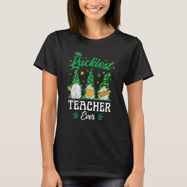 Camiseta Luckiest Teacher Ever Funny Gnomies St Patrick's D (Frente)