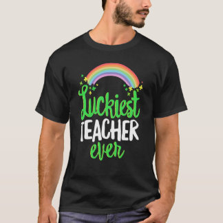 Camiseta Luckiest Teacher Ever Rainbow Shamrock St Patrick'