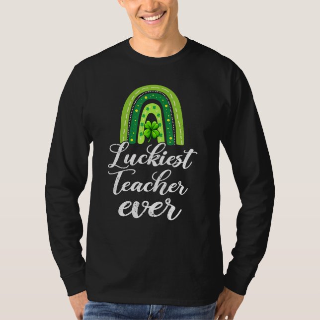Camiseta Luckiest Teacher Ever Rainbow St Patricks Day 2 (Frente)