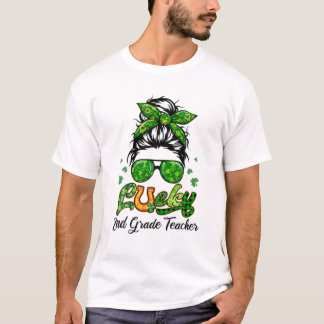 Camiseta Lucky 2Nd Grade Teacher Patricks Day Bun Hair Plai