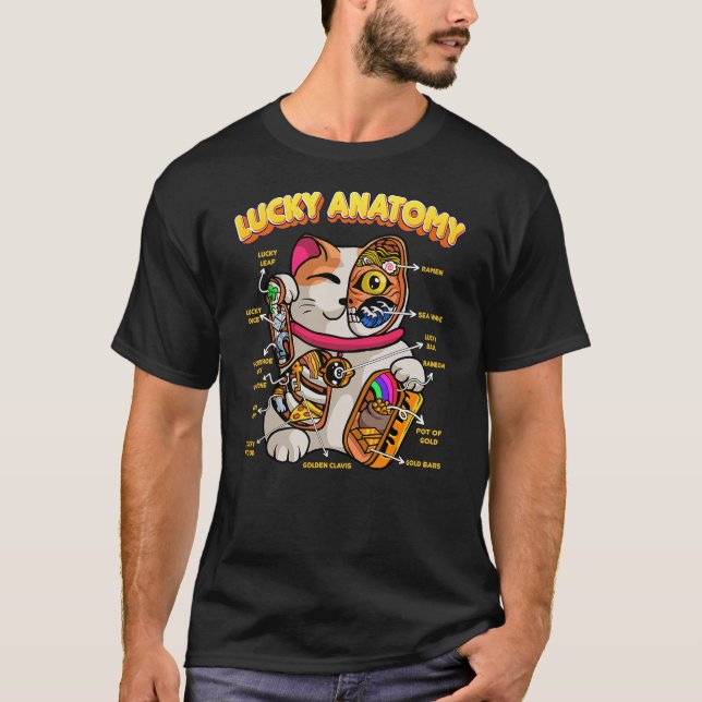 Camiseta Lucky Anatomy Funny Maneki Neko Lucky Cat Anatomy  (Frente)