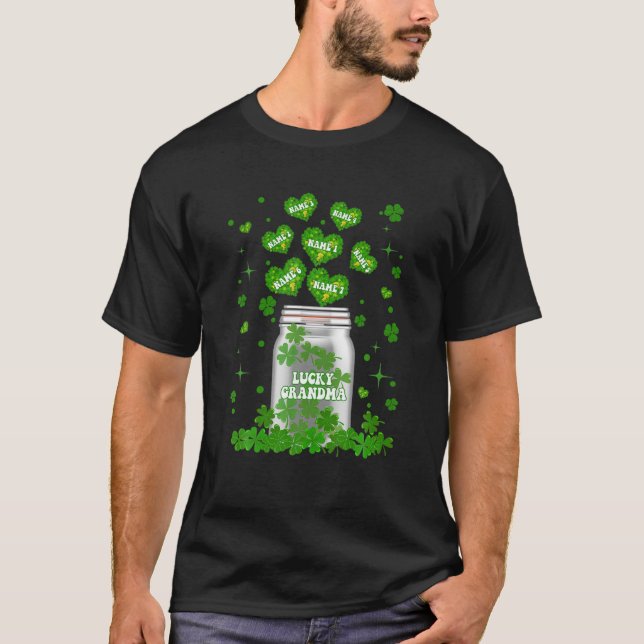 Camiseta Lucky Avó Engraçada Garrafa Verde 4 Folha de Vinho (Frente)