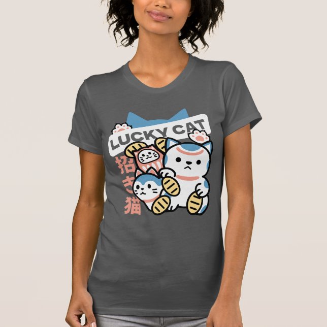 Camiseta Lucky Cat Art – Maneki Neko with Gold Coin (Frente)