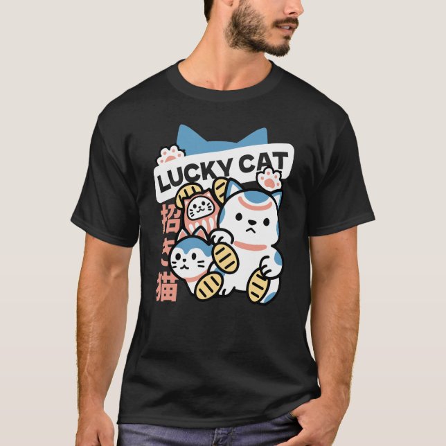 Camiseta Lucky Cat Art – Maneki Neko with Gold Coin (Frente)