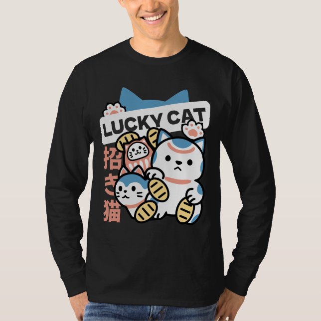 Camiseta Lucky Cat Art – Maneki Neko with Gold Coin (Frente)