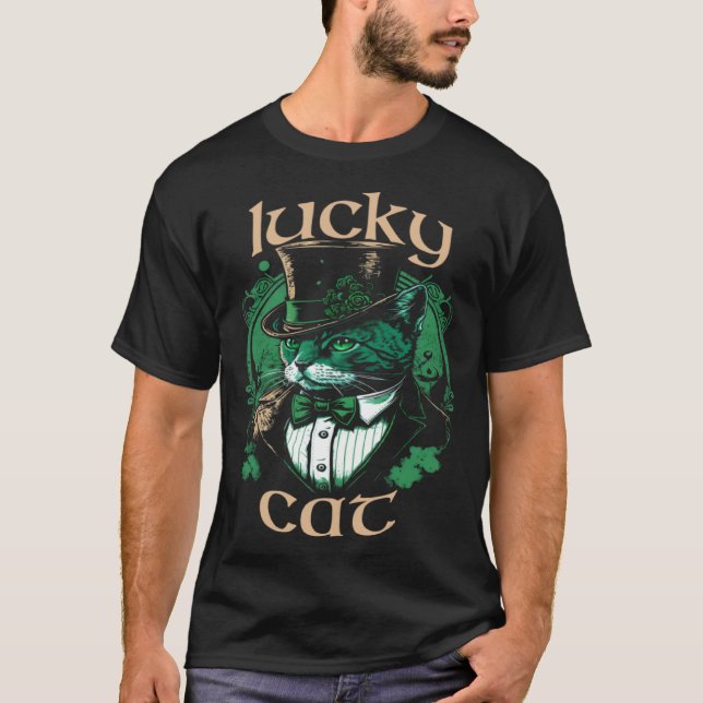 Camiseta Lucky Cat Cute and  Leprechaun Cat Graphic (Frente)