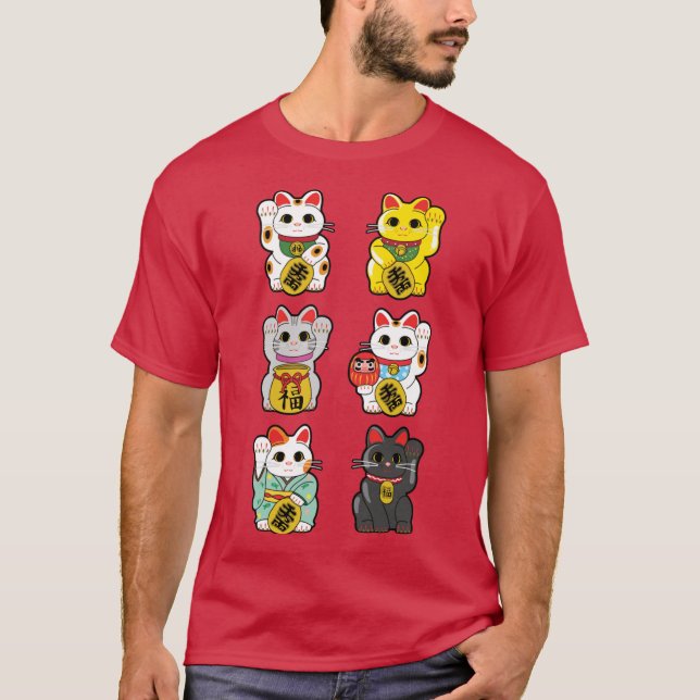 Camiseta Lucky Cat Maneki Neko family retro (Frente)