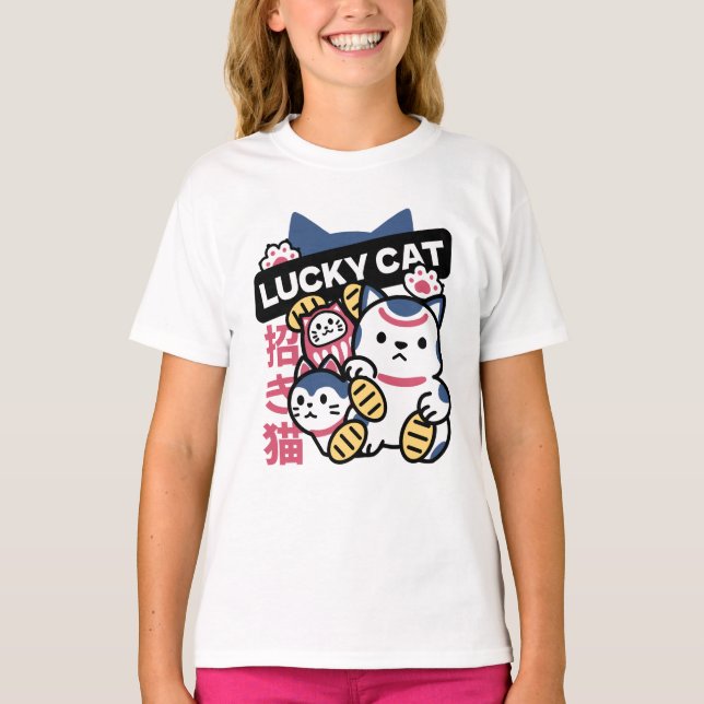 Camiseta Lucky Cat Maneki Neko – Japanese Fortune Cat  (Frente)