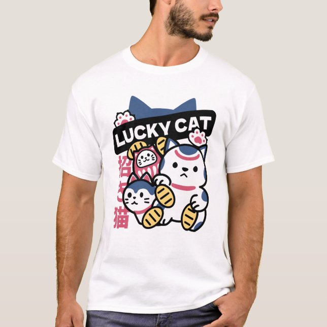 Camiseta Lucky Cat Maneki Neko – Japanese Fortune Cat  (Frente)