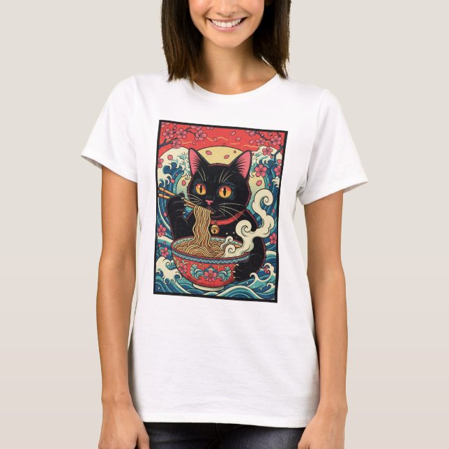 Camiseta Lucky Cat Ramen Noodle Art (Frente)