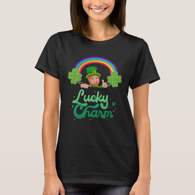 Camiseta Lucky Charm Cute St Patrick s Day C Leaf Rainbow (Frente)