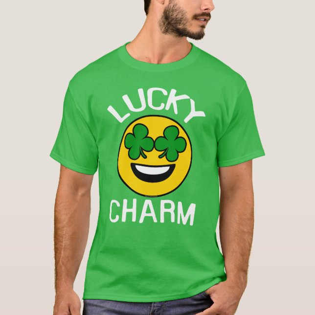 Camiseta Lucky Charm Emoji Shamrock Dia de São Patrício (Frente)