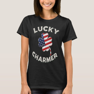 Camiseta Lucky Charmer Grunge Heart EUA Flag Rua D de Patri