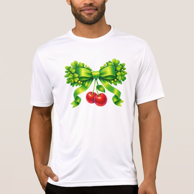 Camiseta Lucky Clover Bow with Cherries Green Design (Frente)