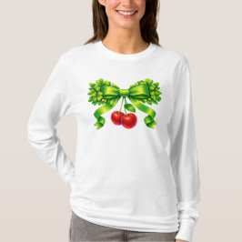 Camiseta Lucky Clover Bow with Cherries Green Design